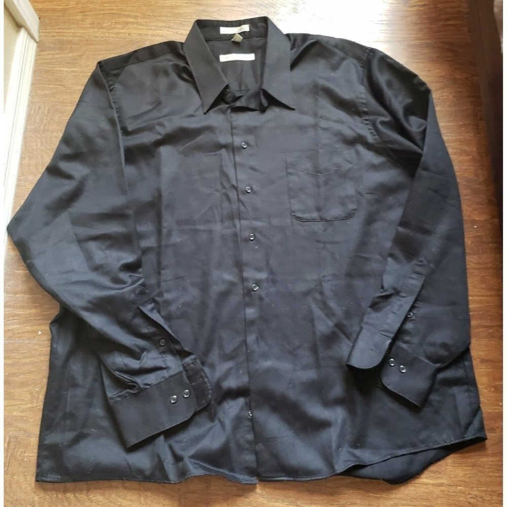 Sateen black Sz XXL 18 36/37 Wrinkle Free, long sleeve mens buttondown shirt